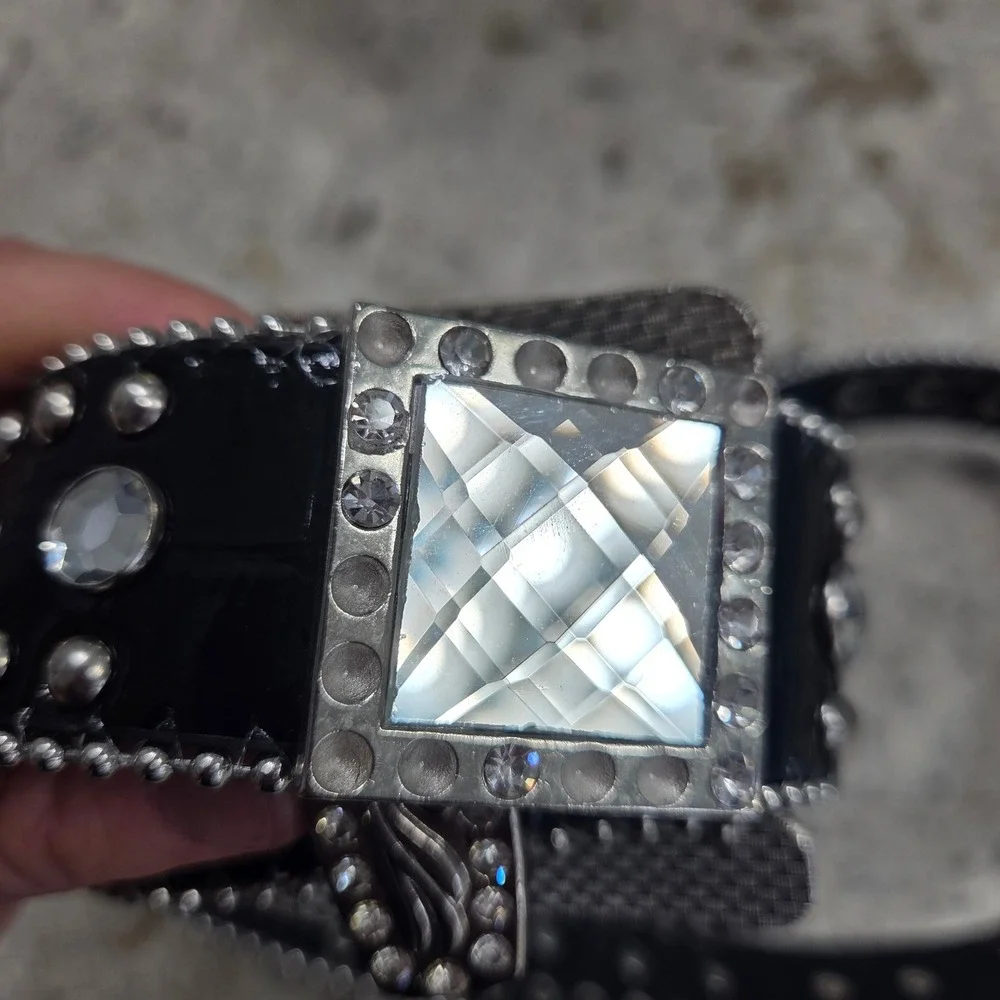 Vintage Blazin Roxx Women Blk Croc Rhinestone Western Belt Silver Studded XL Y2K